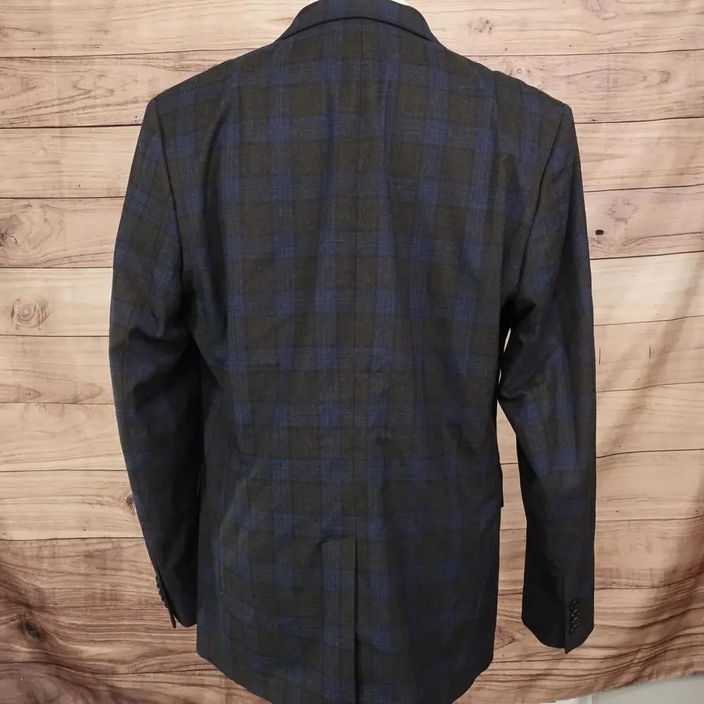 Fairlane Blazer Mens L Brown Blue Plaid Polyester Viscose Sport Coat Jacket